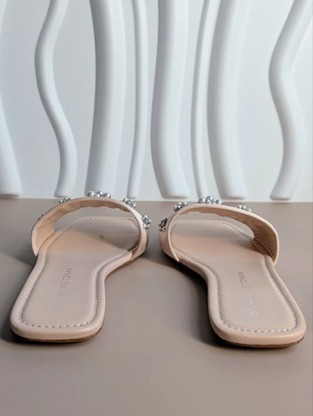 NWT Stuart Weitzman Poppy Embellished Slide Sandals Blush Pearl Crystal Size 8